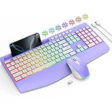 Wireless Keyboard and Mouse Combo- VEILZOR 2.4G Rechargeable Keyboard with Ph...