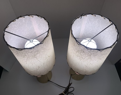 Vintage MCM Leviton Pair Table Lamps Tulip Base 16.5” W/Original Shades Working - Picture 15 of 16