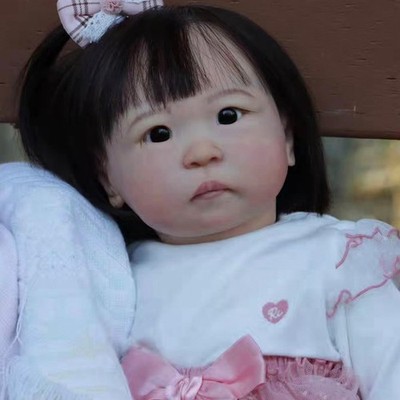 25'' Reborn Baby Doll Toddler Girl Hand-Rooted Short Hair Cloth Body Handmade Toy