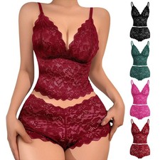 Women Lingerie Gather Push Up Bra and Panty Set Babydoll Bodysuit Underwear