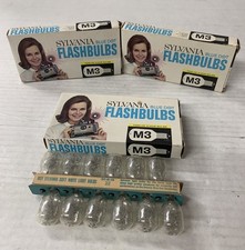 x3 - Sylvania Vintage M3 Blue Dot 12 Flash Bulbs Camera Bulb NOS Lot Set-READ