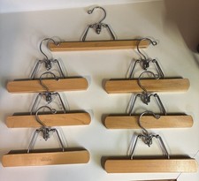 Vtg Setwell Lot of 7 Wooden Clamp Pant Trouser Clothes Hangers USA 6 10 , 1 12