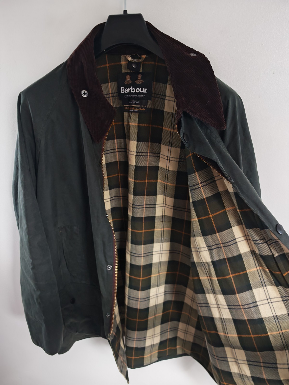 Barbour Beaufort Waxed Cotton Jacket Sage Green Mens Size 52 Made in England image 6