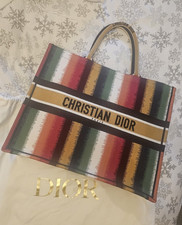Dior Book Tote Large Multicolour Striped Canvas Tote Bag w/ Dust Bag