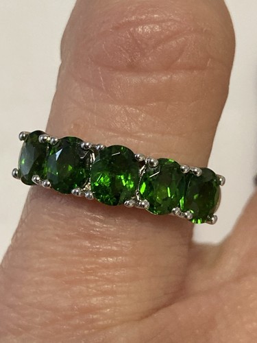 Sterling Silver & Green Diopside Gemstones Ring. Size L 1/2. (2.62g) - Picture 3 of 15