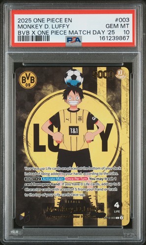 2025 ONE PIECE PROMOS BVB X ONE PIECE MATCH DAY 2025 #003 MONKEY D. LUFFY PSA 10