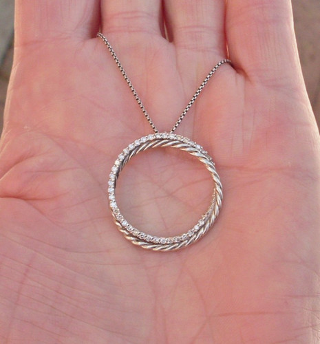 Retired David Yurman Crossover Diamond Pendant w/Attached DY Chain - 14K/925