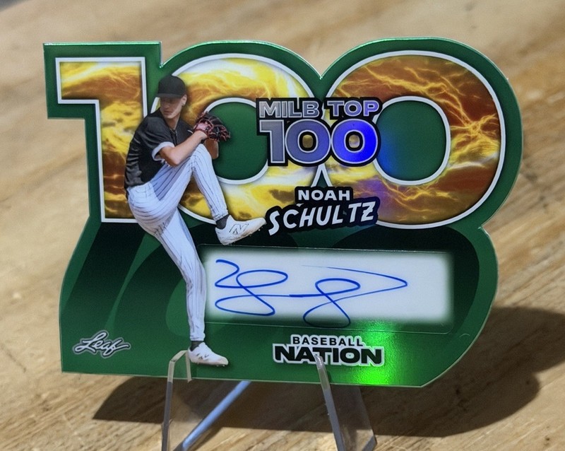 Noah Schultz 1/1 MiLB TOP 100 DIE CUT GREEN AUTO SP 2025 Leaf Baseball Nation