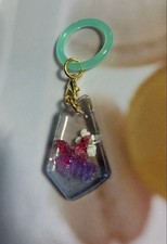 Resin Keychain Dried Flower Butterfly Mint Green Ring Charm Umbrella Marker