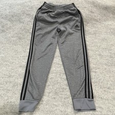 Adidas Youth Medium Sweatpants Heather Gray 3 Stripe Joggers Cuffed No Tag