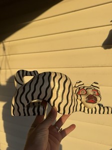 Vintage Carved Whimsical Wood Folk Art Cat Laying Down Hand Carved Hand Painted