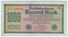 1922 Germany 1000 Mark 503154 Reichsbanknote Paper Money Banknotes