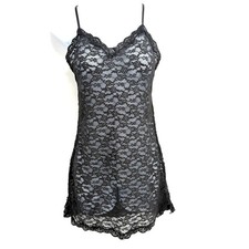 Victoria's Secret Black Floral Lace Sheer Chemise Slip Dress Size S Romantic