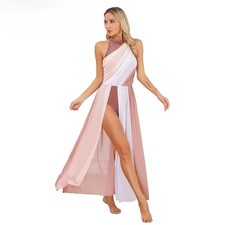 Dance Dress Ballet Gymnastics Leotard Sleeveless Split Sheer Dress Dancewear