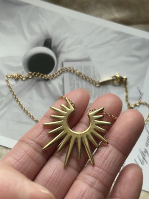 Matte Golden Radiant Sun Pendant Necklace, Minimalist Bold