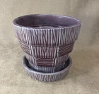 Vintage Plum Basketweave Ceramic McCoy Pottery Flower Pot & Saucer 4”