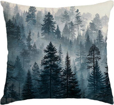 Watercolor Misty Pine Forest Throw Pillow Covers 18X18 Inch, Woodland Landscapes