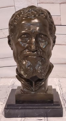 Signed Fisher Bust of Michael Angelo Genuine Bronze Sculpture Hand Made Statue