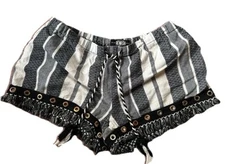 American REWASH Large linen blend rope tie shorts boho pockets fringe grommets