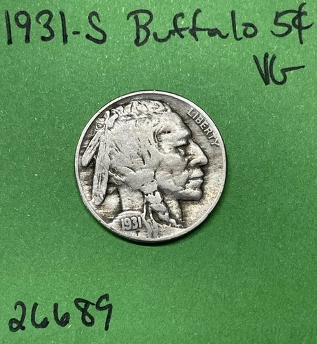 1931 S Buffalo 🦬 Indian Head Nickel 5c VG Very Good