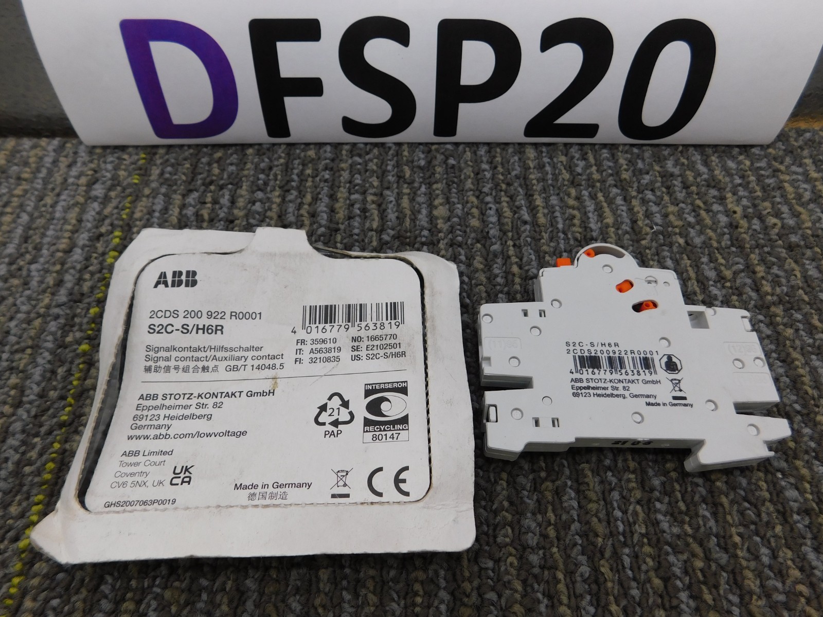 NEW ABB S2C Series Auxiliary Contact S2C-S/H6R For S200 F200 DS201 DS202C DS200
