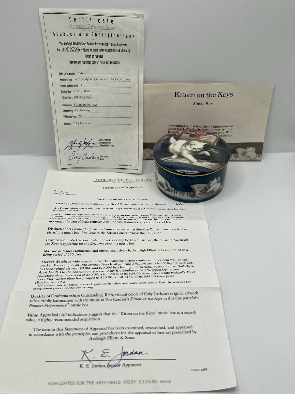 Signed 1991 Kitten On The Keys Ardleigh Elliott Coby Carlson Music Box Certified