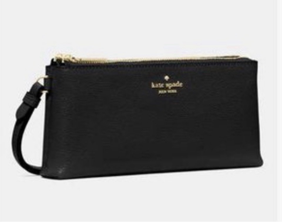 Kate Spade New York Wren Pebbled Leather Double Zip Black Wristlet