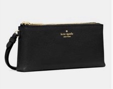 Kate Spade New York Wren Pebbled Leather Double Zip Black Wristlet Wallet NWT