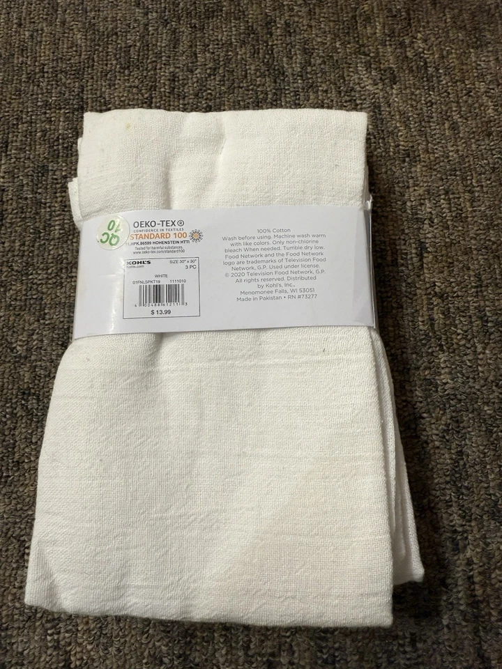 Food network  3 Pack, 30" x 30", White, 100% Cotton Flour Sack Towels, Oversized - Image 2 of 3