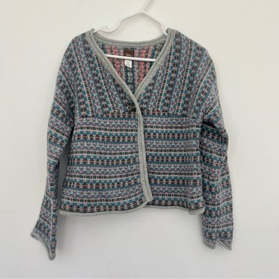 Tea Collection Patterned Knit Cardigan One Button for Girls SM 4-5 Yrs Fair Isle