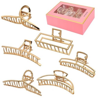 LUKACY 6 Pack Large Metal Hair Claw Clips - 4 Inch Big gold hair Gold 