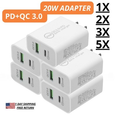 20W USB-C PD Fast Charger Block Power Adapter For iPhone 16 15 14 13 12 11 XR 8