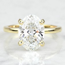 3.25 Carat Oval Shape Genuine Lab Grown Diamond Ring in Gold (CERTIFIED)