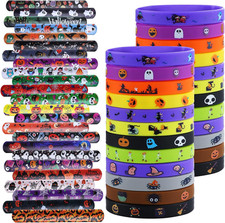 48Pcs Halloween Party Favors Decorations Slap Bracelets Rubber Wristbands, Trick