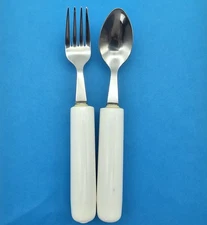 Weighted Adaptive Fork & Spoon Utensils Set Ergonomic Handles Heavy Comfortable