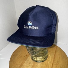 Vintage Sea World Orca Logo Snapback Hat Made in USA Green Under visor Deadstock