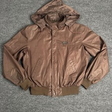 VTG Members Only Racer Bomber Jacket Brown Sz 40 Hidden Hood Full Zip Men  s