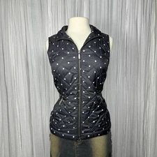 Y2K Preppy Minimalist Academia Black Polka Dot Quilted Vest (XS)