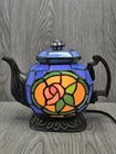 Tiffany Style Teapot Lamp Stained Glass Cheyenne Tea Kettle Accent Light Vtg