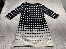 Banana Republic Lined Shift Dress Size 6 Black & Ivory Polka Dots 3/4 Sleeves