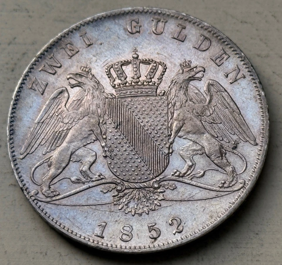 Baden Durlach 2 Gulden 1852 Doppelgulden Leopold I 1830 - 1852 F.VZ/VZ J.63 - Bild 3 von 4