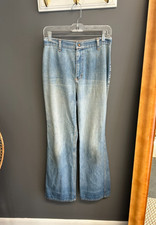 1970s Cheap Jeans Womens Small High Rise Flare Bell Bottoms Disco Boho LightWash