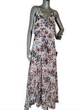 Lulus Chic At The Soiree White/ Floral Print  Cowl Neck Maxi Dress Large New