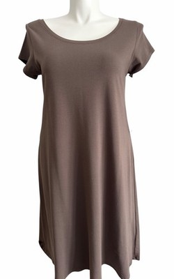 Eileen Fisher Women T-Shirt Stretch Dress Light Brown Organic Cotton Size L