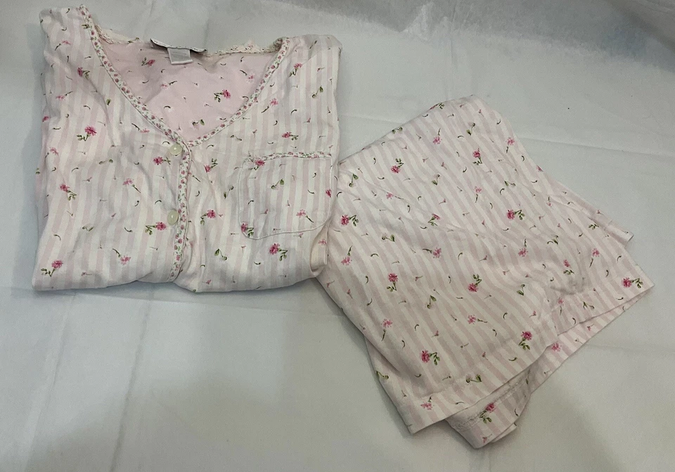 Conjunto corto de pijama vintage Oscar de la Renta para mujer-M rosa mini floral algodón Foto 2 de 4