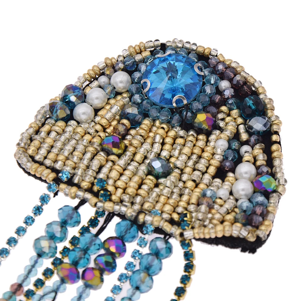 1Pc Rinestone Jellyfish Beaded Patches Applique Badge for Coat Jacket - Image 2 of 4