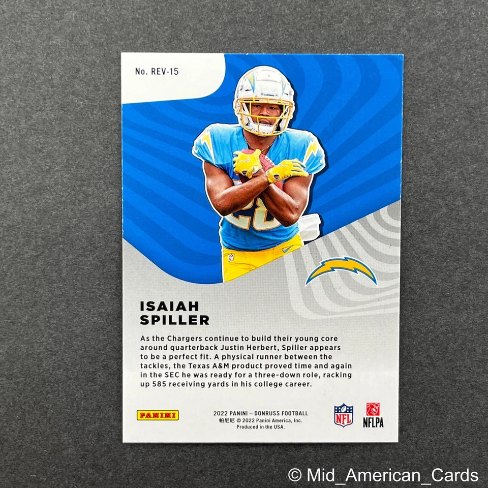 Isaiah Spiller 2022 Panini Donruss Rookie Revolution #REV-15 Chargers (RC) - Image 4 of 4