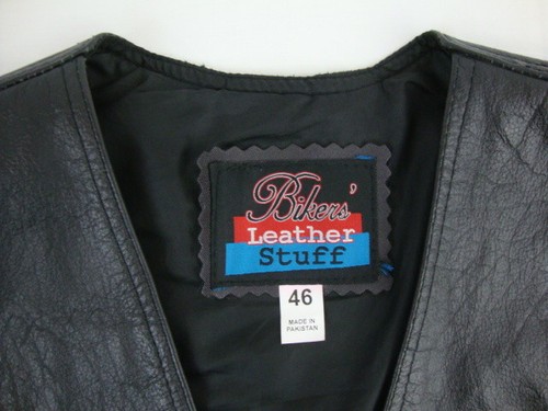 Bikers Leather Stuff Vest Mens Size 46 Black Tie Sides 4 Pocket Street Rider - Picture 5 of 8