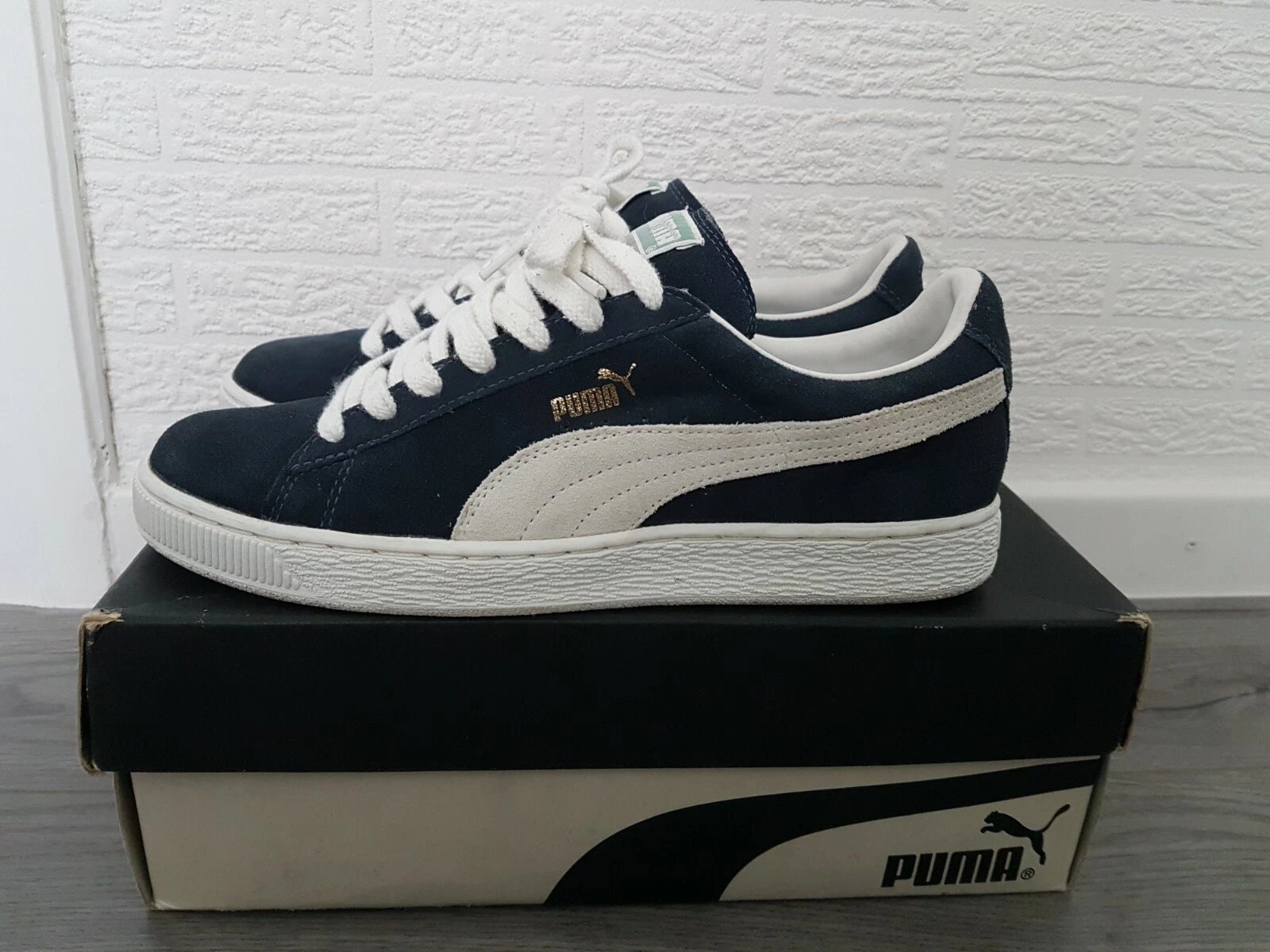 Puma Scamosciato Navy Bianco US 8 5 UK 7 5 Euro 41 SCATOLA OG Raro Vintage