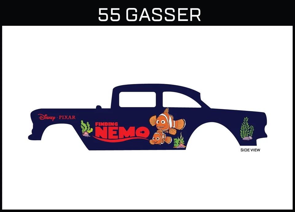 HotWheels(1/64), 55 Gasser "Finding Nemo" Waterslide, Printed White First,Decals - Image 2 of 4